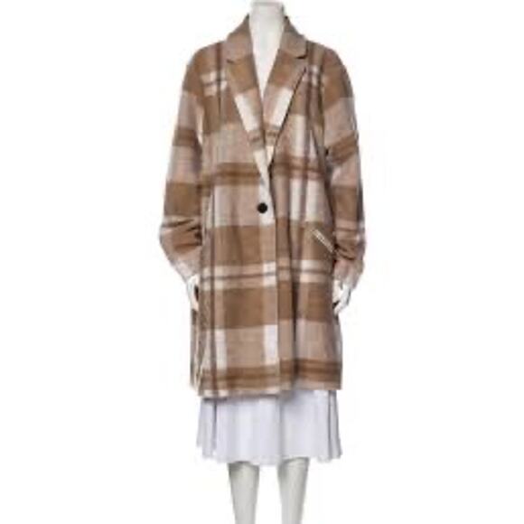 Rachel Zoe Brown Cream Plaid Print Peacoat Single Button Wool Blend 3X NWT - Picture 1 of 9